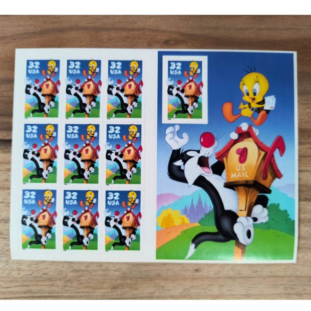 Vintage 1998 USPS Sylvester & Tweety Looney Tunes 32¢ Stamp Sheet – Mint NH